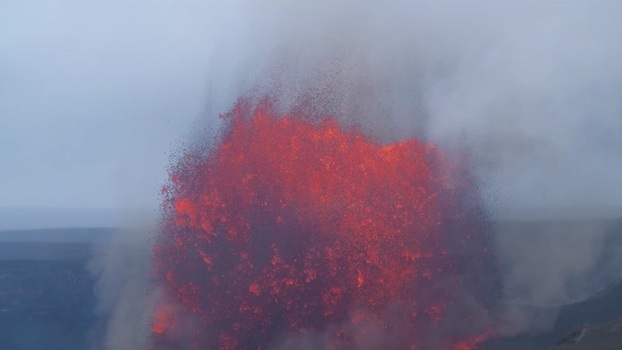 View of Halemauma u Crater erupting in Hawaii United States.