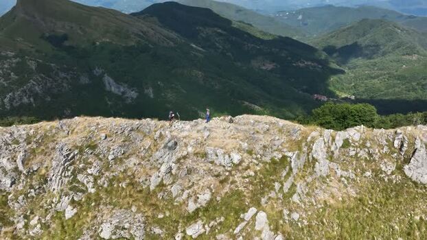 Aerial view of Monte Matanna ridge with hikers Italy.