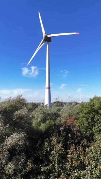 Aerial view of wind turbine in Hamburg Germany. Aerial view of wind turbine in Hamburg Germany.