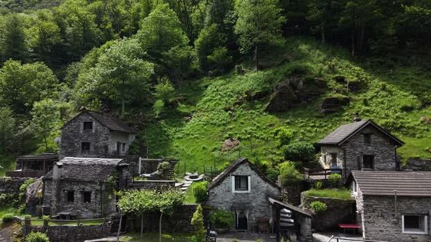 Aerial view of Corippo Albergo Diffuso stone houses Switzerland. Aerial view of Corippo Albergo Diffuso stone houses Switzerland.