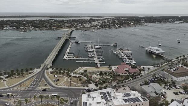 Aerial view of the Bridge of Lions and the marina United States. Aerial view of the Bridge of Lions and the marina United States.