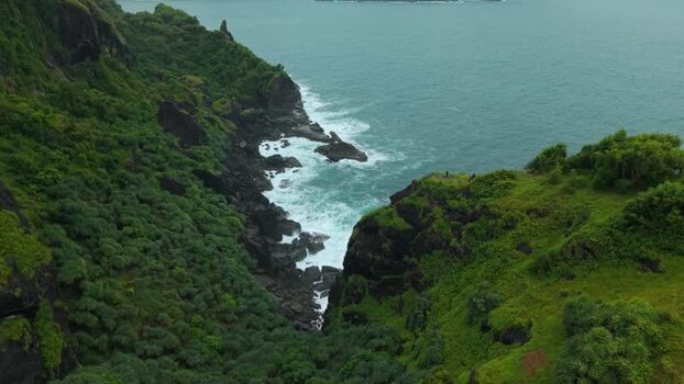 Aerial view of Bukit Pengilon and the rocky coastline Indonesia.