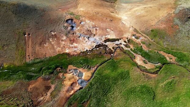Aerial view of Grensdalur geothermal area in Iceland. Aerial view of Grensdalur geothermal area in Iceland.