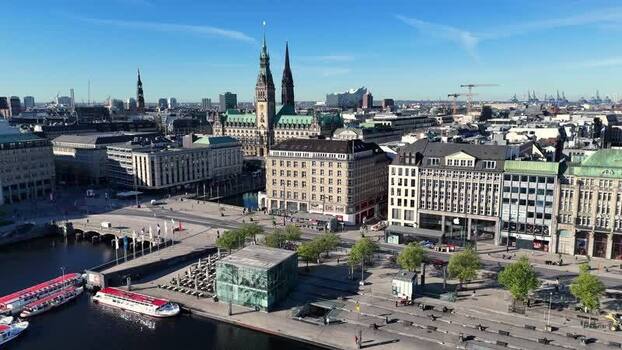 Aerial view of Binnenalster and the City Hall Germany. Aerial view of Binnenalster and the City Hall Germany.