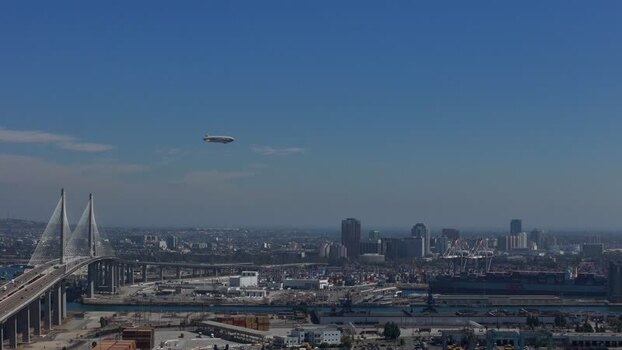Aerial view of Gerald Desmond Bridge United States.