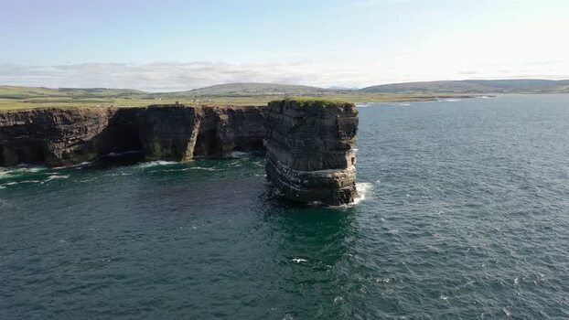 Aerial view of Dun Briste sea stack off the coast of Ireland. Aerial view of Dun Briste sea stack off the coast of Ireland.