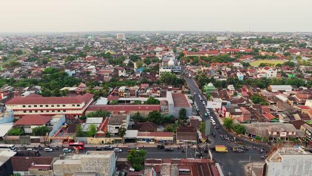 Aerial view of Surakarta city streets Indonesia. Aerial view of Surakarta city streets Indonesia.