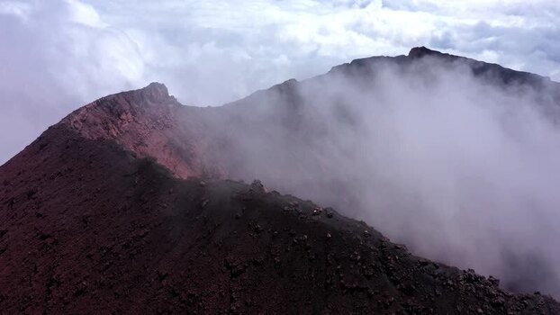 Aerial view of Mount Kerinci volcanic crater Indonesia.