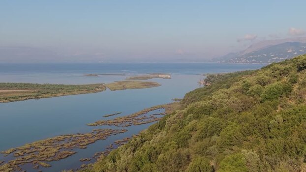 Aerial view of Vivari Channel and surrounding wetlands Albania.