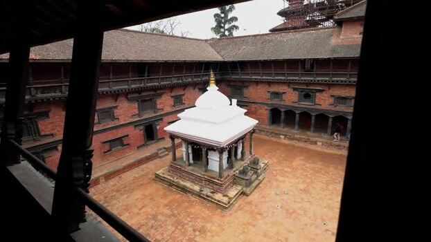 View of the white temple in Patan Durbar Square Nepal.