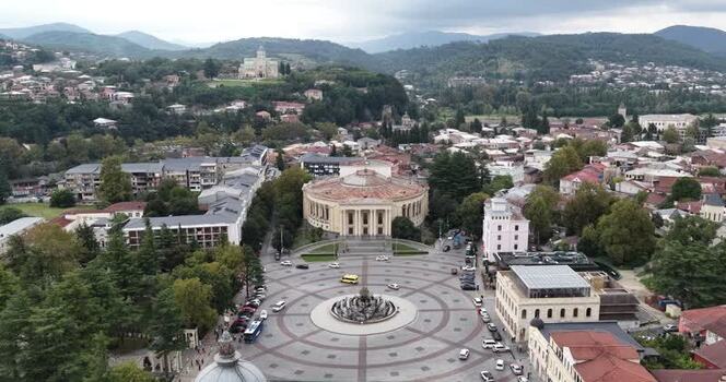 Aerial view of Colchis Fountain and Meskhishvili Theatre Georgia.