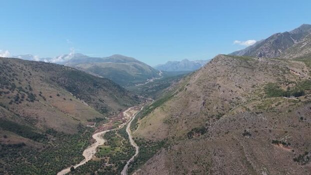 Aerial view of a mountain valley in Qeparo Albania.