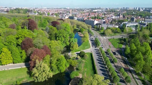 Aerial view of Woluwe Park and the city skyline in Belgium. Aerial view of Woluwe Park and the city skyline in Belgium.