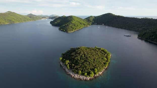 Aerial view of islands covered with trees Elaphiti islands Dalmatian Coast Croatia.