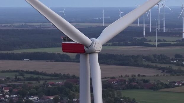 Aerial view of wind turbine at Windpark Sieversdorf Germany. Aerial view of wind turbine at Windpark Sieversdorf Germany.