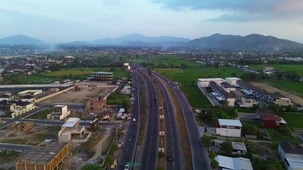 Aerial view of highway in Mataram Indonesia.