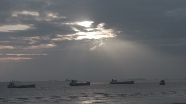 Aerial view of cargo ships at Parki Beach Bangladesh.