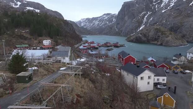 Aerial view of Lofoten in Vagan Municipality Norway.
