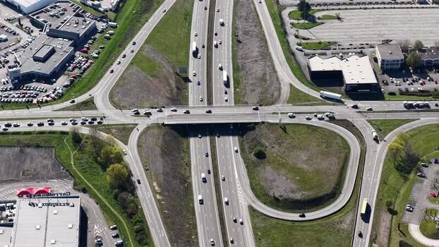 Aerial view of highway interchange France.