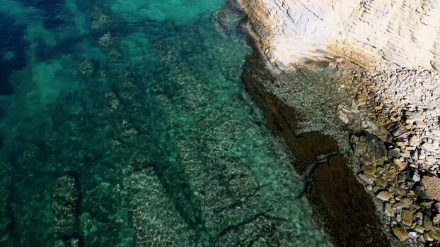 Aerial view of the rocky coastline in Moraira Spain.