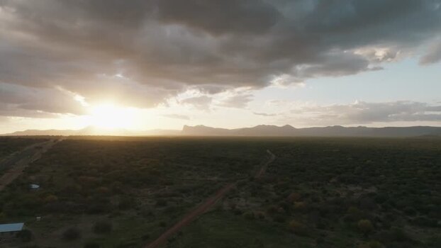 Aerial view of the vast landscape and mountains in Sololo Kenya.
