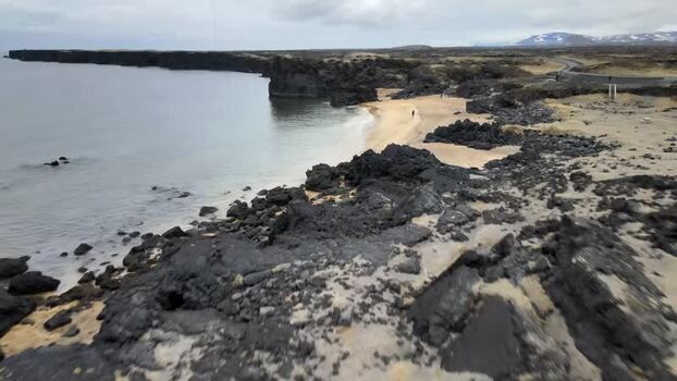 Aerial view of Skardsvik Beach Iceland.