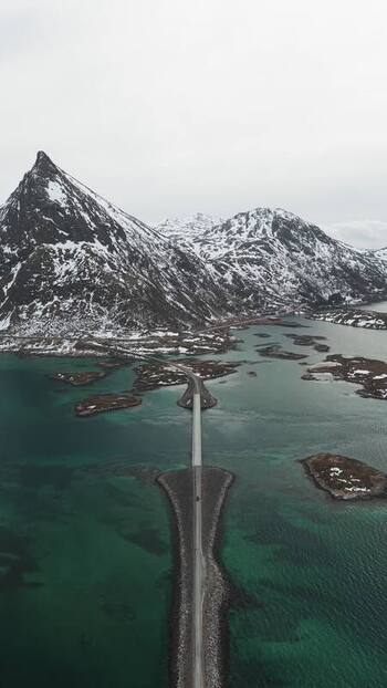Aerial view of Flakstadbruene Norway.
