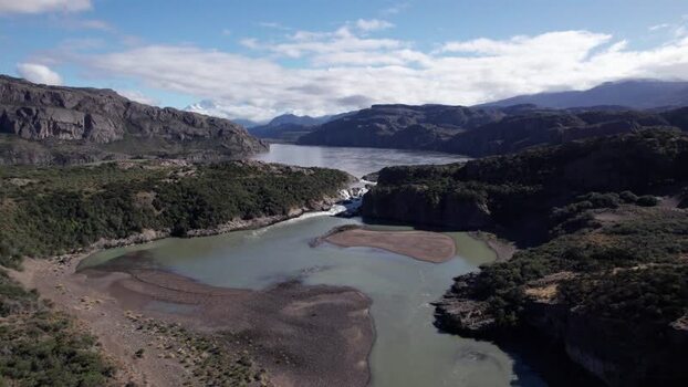 Aerial view of waterfall and river in Puerto Ingeniero Ibanez Chile. Aerial view of waterfall and river in Puerto Ingeniero Ibanez Chile.