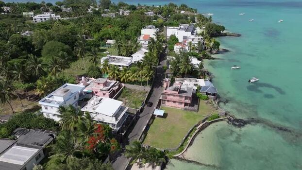 Aerial view of Grand Baie Public Beach Mauritius.
