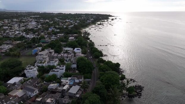 Aerial view of Trou aux Biches Beach coastline Mauritius.