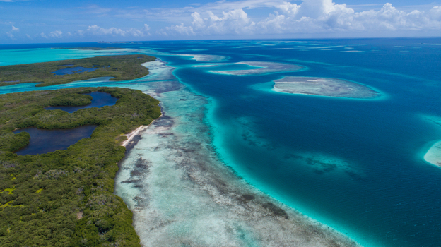 Aerial view of Los Roques archipelago with vibrant turquoise waters coral reefs and lush mangrove islands in Los Roques Dependencias Federales Venezuela. Aerial view of Los Roques archipelago with vibrant turquoise waters coral reefs and lush mangrove islands in Los Roques Dependencias Federales Venezuela.