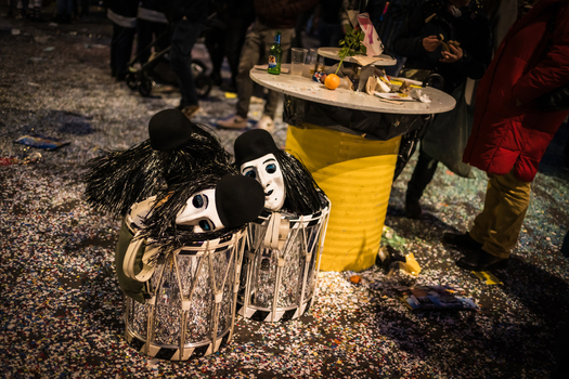 Basel Switzerland 10 March 2025 View of discarded masks and confetti littering the streets a testament to the vibrant Fasnacht carnival s revelry. Basel Switzerland 10 March 2025 View of discarded masks and confetti littering the streets a testament to the vibrant Fasnacht carnival s revelry.
