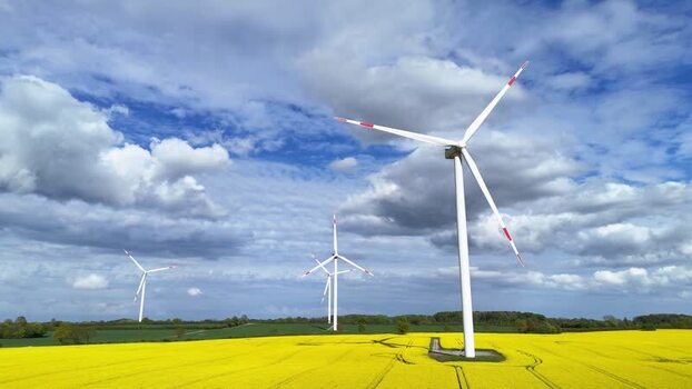 Aerial view of wind turbines and rapeseed fields Germany. Aerial view of wind turbines and rapeseed fields Germany.