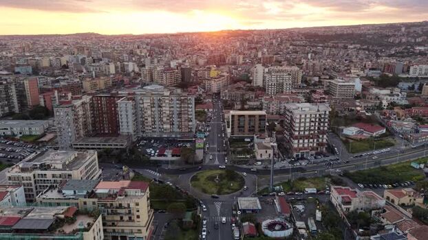Aerial view of the urban skyline at sunset in Catania Italy. Aerial view of the urban skyline at sunset in Catania Italy.