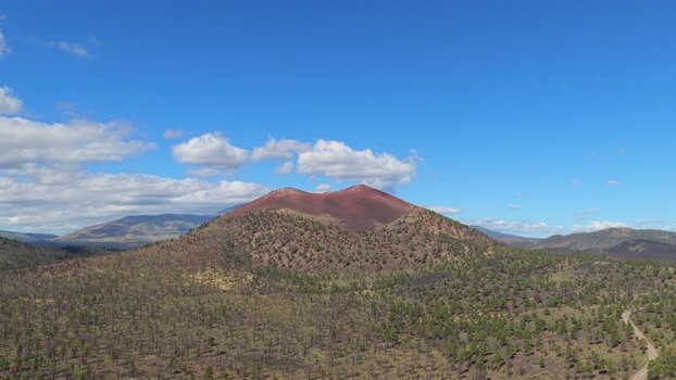 Aerial view of Sunset Crater in Coconino County United States.
