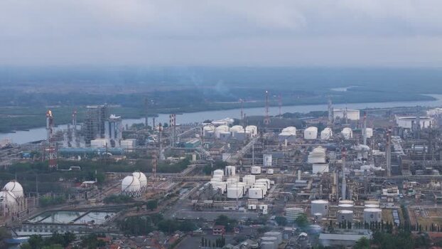 Aerial view of an oil refinery in Cilacap Indonesia.