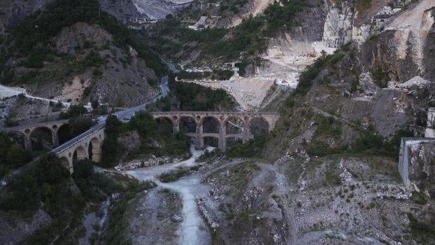 Aerial view of Carrara marble quarries in the Apuan Alps Italy. Aerial view of Carrara marble quarries in the Apuan Alps Italy.
