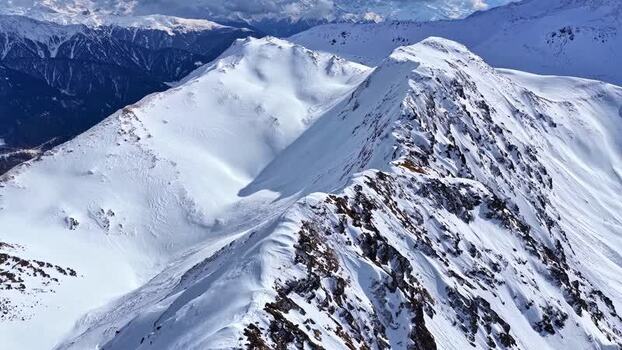 Aerial view of snow covered peaks in Nauders Austria.