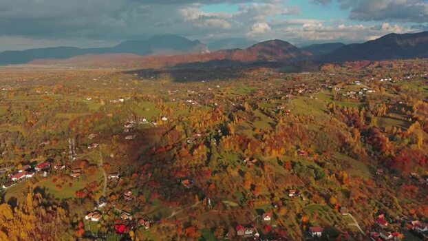 Aerial view of Transylvania landscape in autumn Romania.