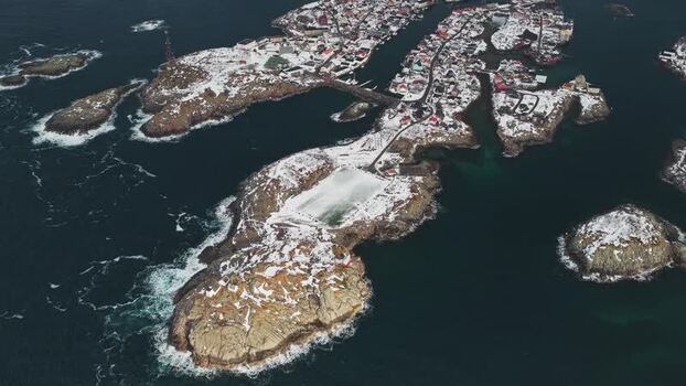 Aerial view of Henningsv&aelig;r Football Stadium Norway.