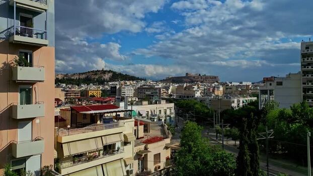 Aerial view of the Acropolis of Athens and urban landscape Greece.