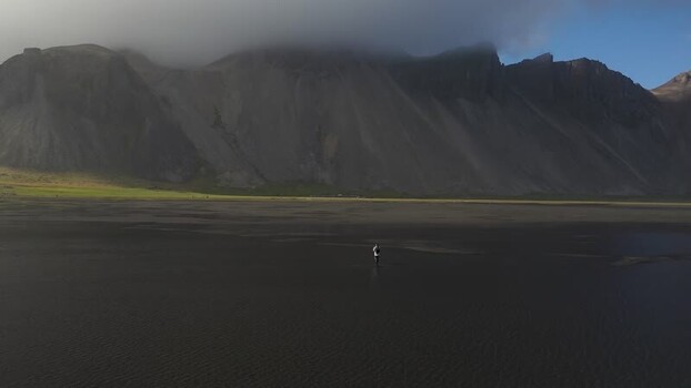 Aerial view of Stokksnes beach and Vestrahorn mountains ICELAND.
