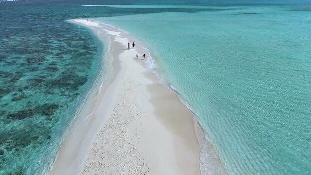 Aerial view of people walking on a white sandbank in Thoddoo Maldives. Aerial view of people walking on a white sandbank in Thoddoo Maldives.