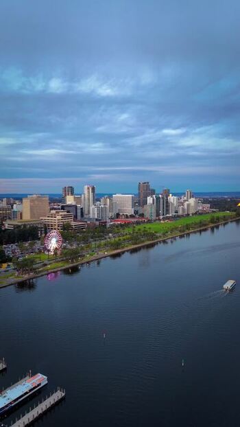 Aerial view of Perth skyline and Swan River Australia.