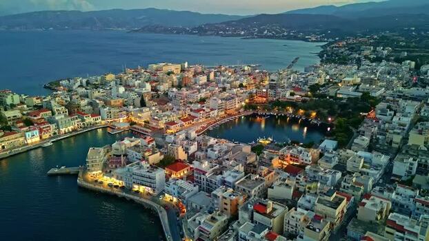 Aerial view of Agios Nikolaos and Voulismeni Lake Greece.