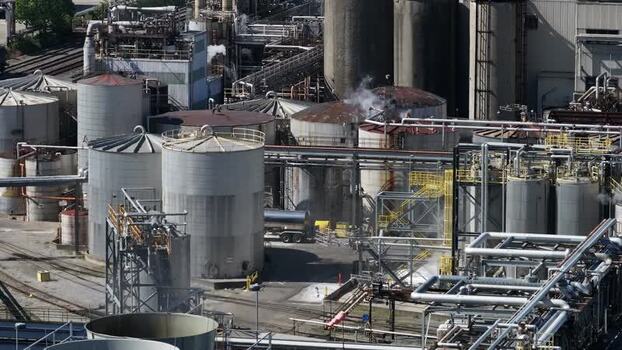Aerial view of industrial storage tanks in Cincinnati United States. Aerial view of industrial storage tanks in Cincinnati United States.