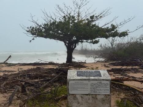 View of Shoko Gakko memorial on a beach Northern Mariana Islands. View of Shoko Gakko memorial on a beach Northern Mariana Islands.