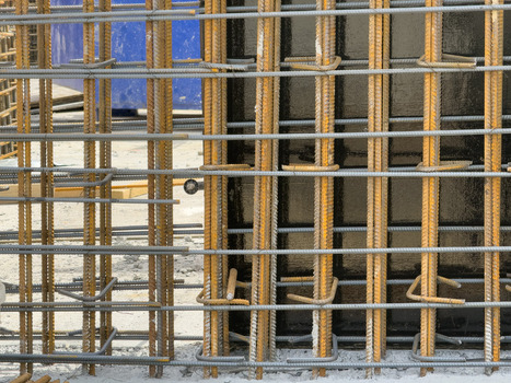 View of steel reinforcement bars and rebar framework for a concrete structure at a construction site in Sariyer Istanbul Turkiye. View of steel reinforcement bars and rebar framework for a concrete structure at a construction site in Sariyer Istanbul Turkiye.