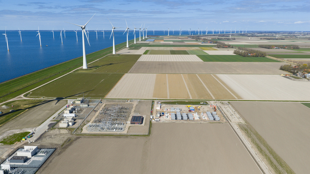 Espel Netherlands 04 April 2026 Aerial view of Construction of Battery Energy Storage System at Westermeerdijk Wind Park Espel Netherlands 04 April 2026 Aerial view of Construction of Battery Energy Storage System at Westermeerdijk Wind Park