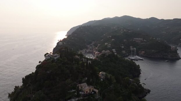 Aerial view of Portofino coastline and harbour Italy. Aerial view of Portofino coastline and harbour Italy.